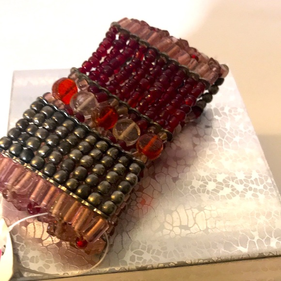 Cost plus world market bracelet bangle bar beaded boho pinks reds - Picture 5 of 6